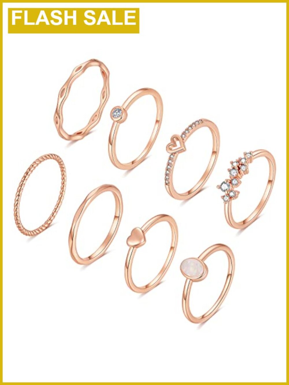 Dainty Stackable Rings Set Rose Gold Plated Brass Cubic Zirconia